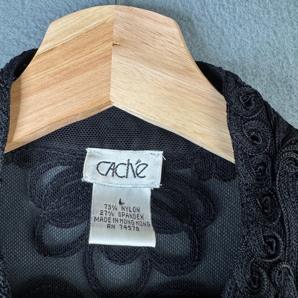 Cache Y2K Black Soutache Mesh Duster Cardigan Lace Sheer Button Front L Gothic - Picture 4 of 6